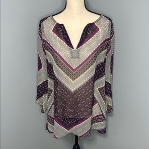 Ann Taylor Women’s Purple Boho Sheer 3/4 Sleeve Blouse Top Sz L